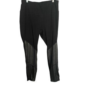 MTA Sport leggings Womens Size XL Black Shimmery Mesh Panels Workout Ahleisure